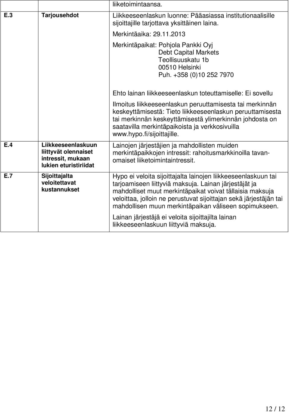 4 Liikkeeseenlaskuun liittyvät olennaiset intressit, mukaan lukien eturistiriidat E.