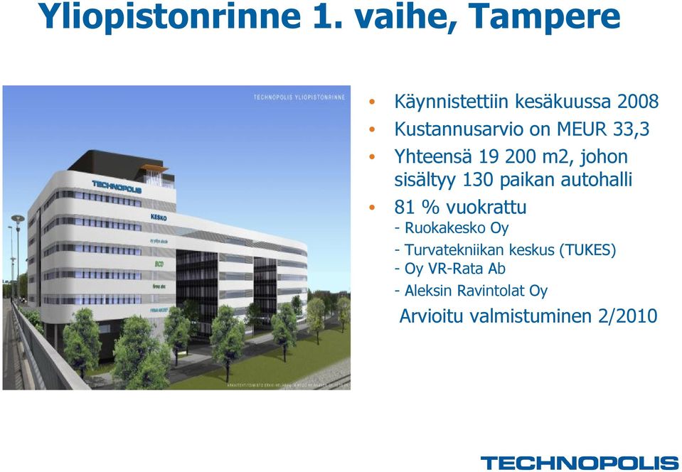 33,3 Yhteensä 19 200 m2, johon sisältyy 130 paikan autohalli 81 %