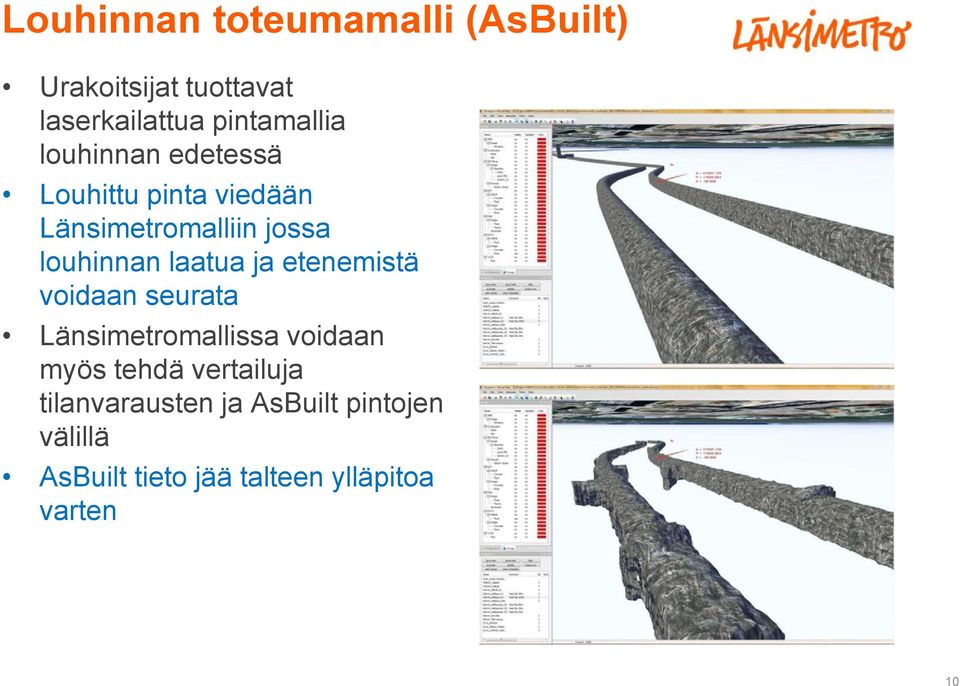 ja etenemistä voidaan seurata Länsimetromallissa voidaan myös tehdä vertailuja