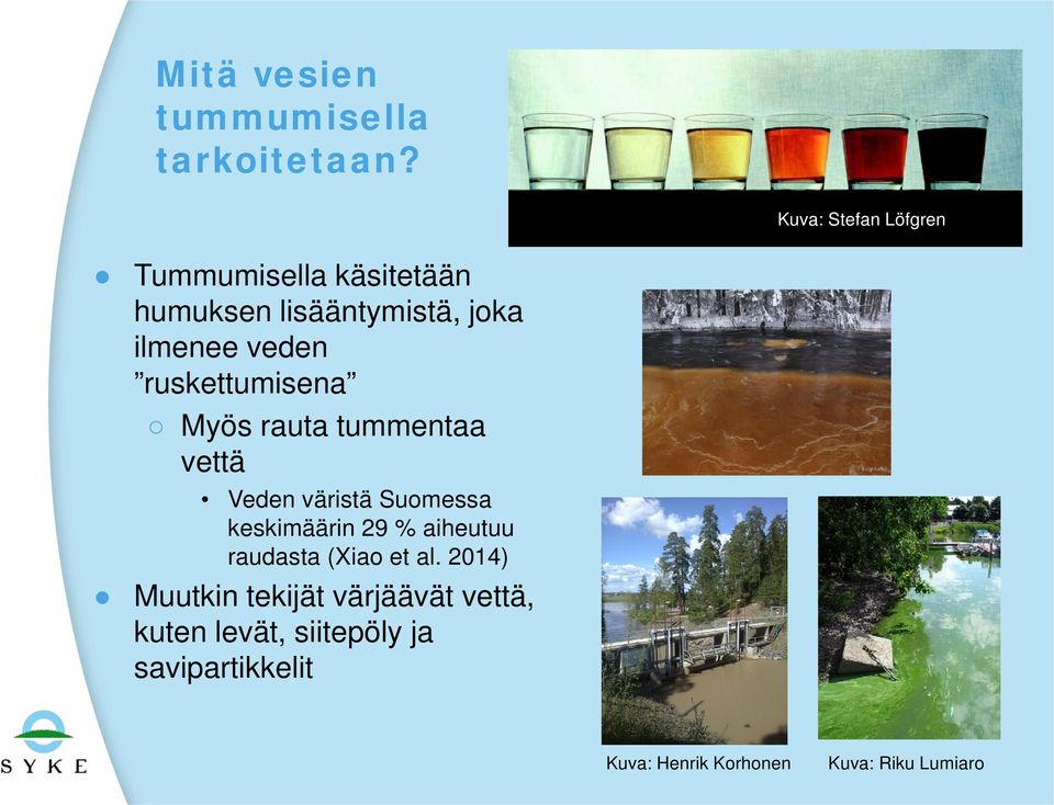 ruskettumisena Myös rauta tummentaa vettä Veden väristä Suomessa keskimäärin 29 % aiheutuu