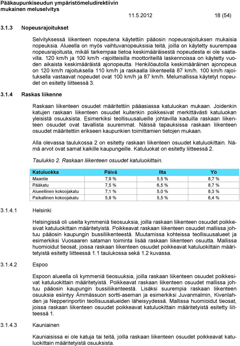 120 km/h ja 100 km/h -rajoitteisilla moottoriteillä laskennoissa on käytetty vuoden aikaista keskimääräistä ajonopeutta.