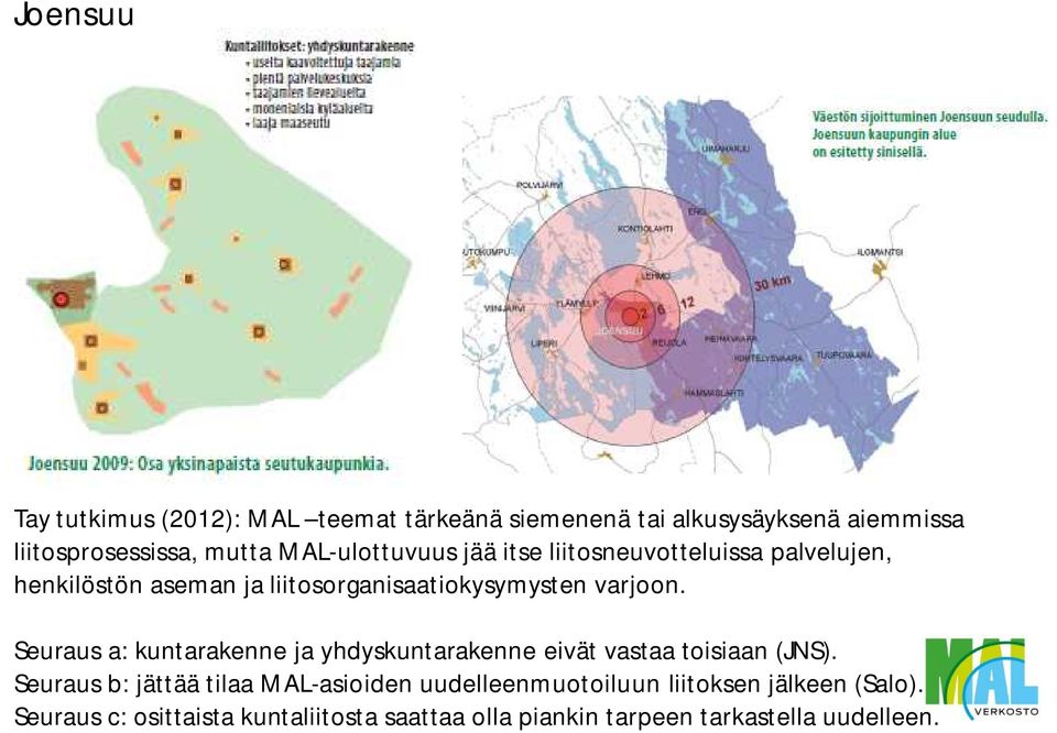 Seuraus a: kuntarakenne ja yhdyskuntarakenne eivät vastaa toisiaan (JNS).