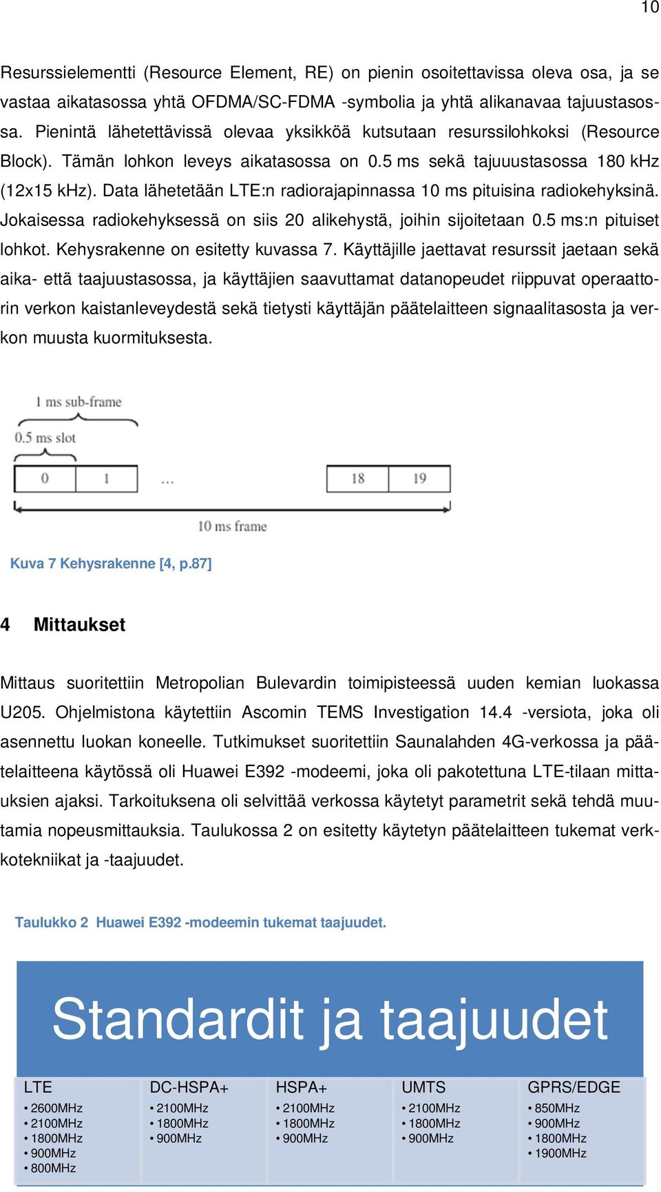 Data lähetetään LTE:n radiorajapinnassa 10 ms pituisina radiokehyksinä. Jokaisessa radiokehyksessä on siis 20 alikehystä, joihin sijoitetaan 0.5 ms:n pituiset lohkot.