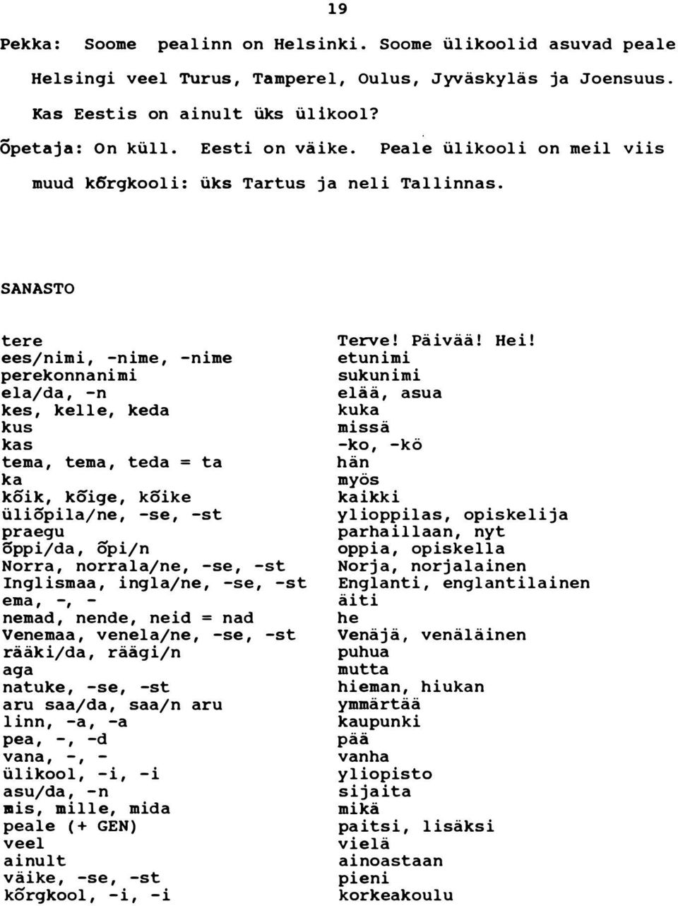 SANASTO tere eesjnimi, -nime, -nime perekonnanimi elajda, -n kes, kelle, keda kus kas tema, tema, teda = ta ka koik, köige, koike uliopilajne, -se, -st praegu 6pp i/da, Öp ijn Norra, norralajne, -se,