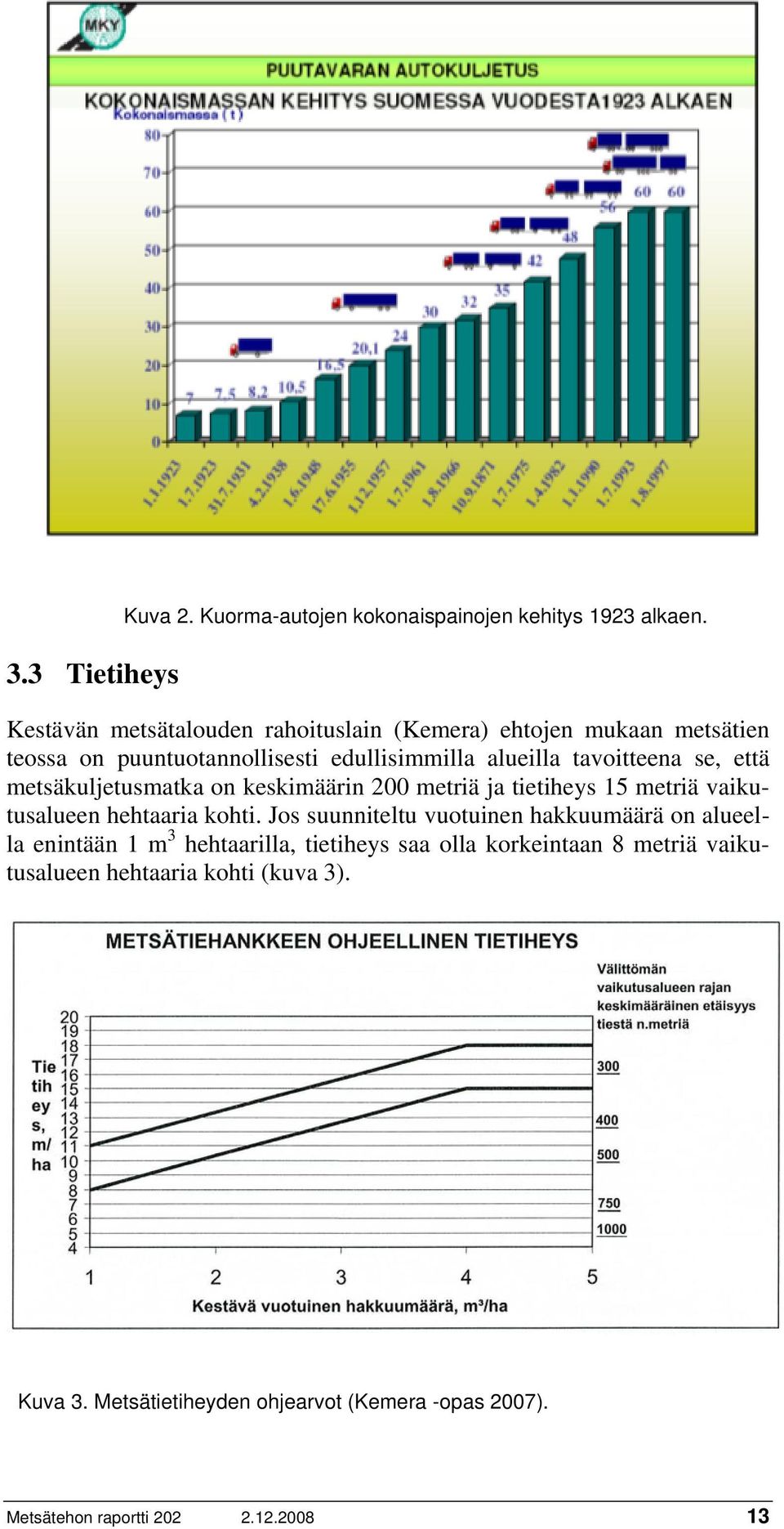 että metsäkuljetusmatka on keskimäärin 200 metriä ja tietiheys 15 metriä vaikutusalueen hehtaaria kohti.