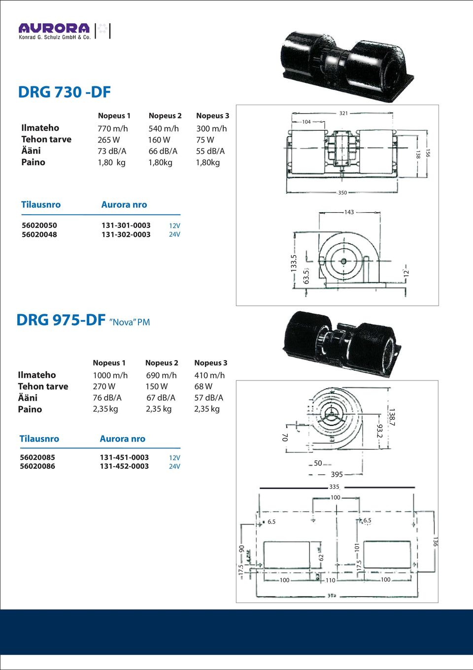 5 12 DRG 975-DF Nova PM Nopeus 1 Nopeus 2 Nopeus 3 1000 m/h 690 m/h 410 m/h 270 W 150 W 68 W 76 db/a 67 db/a 57