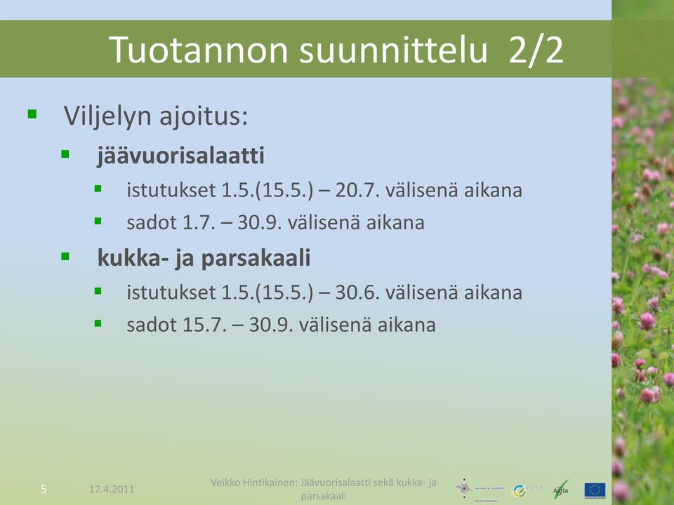 välisenä aikana sadot 1.7. 30.9.