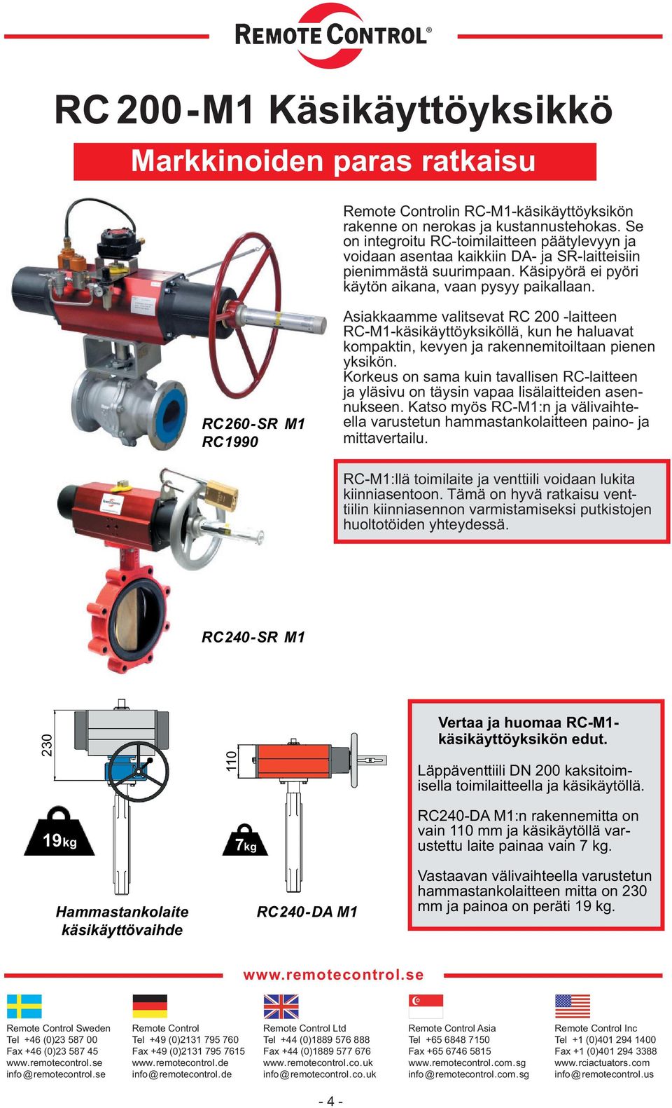 RC260-SR M1 RC1990 Asiakkaamme valitsevat RC 200 -laitteen RC-M1-käsikäyttöyksiköllä, kun he haluavat kompaktin, kevyen ja rakennemitoiltaan pienen yksikön.