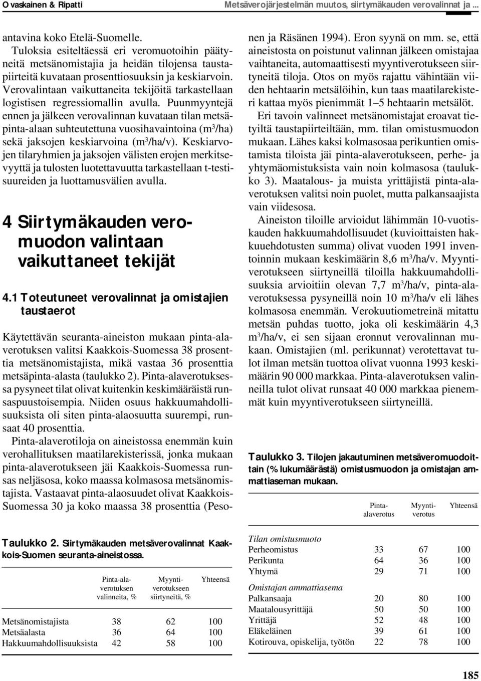 Verovalintaan vaikuttaneita tekijöitä tarkastellaan logistisen regressiomallin avulla.