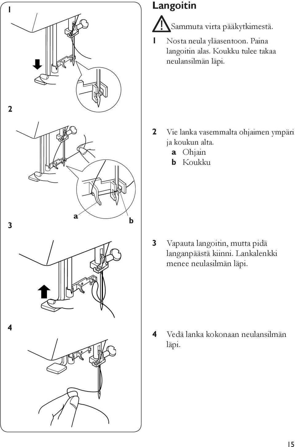 Vie lanka vasemmalta ohjaimen ympäri ja koukun alta.