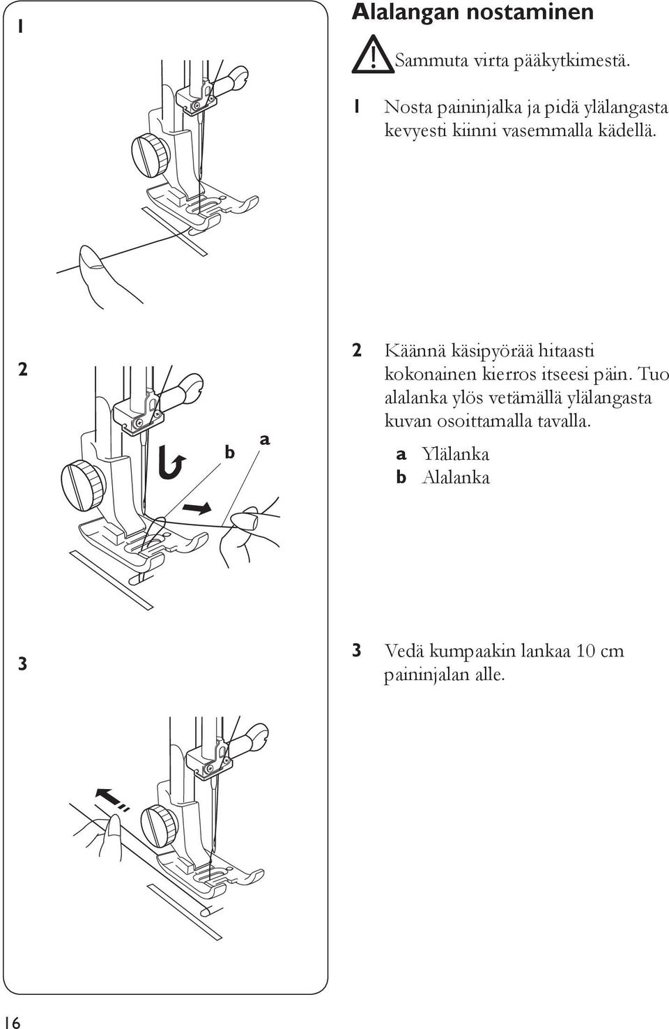 b a Käännä käsipyörää hitaasti kokonainen kierros itseesi päin.