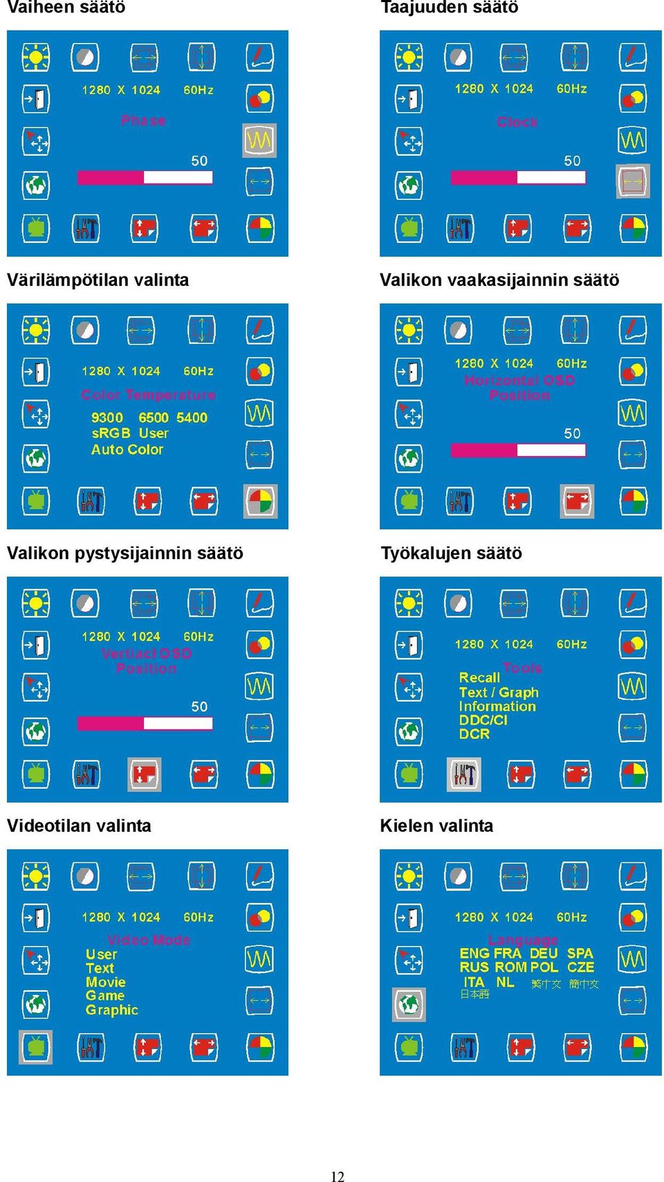 vaakasijainnin säätö Valikon