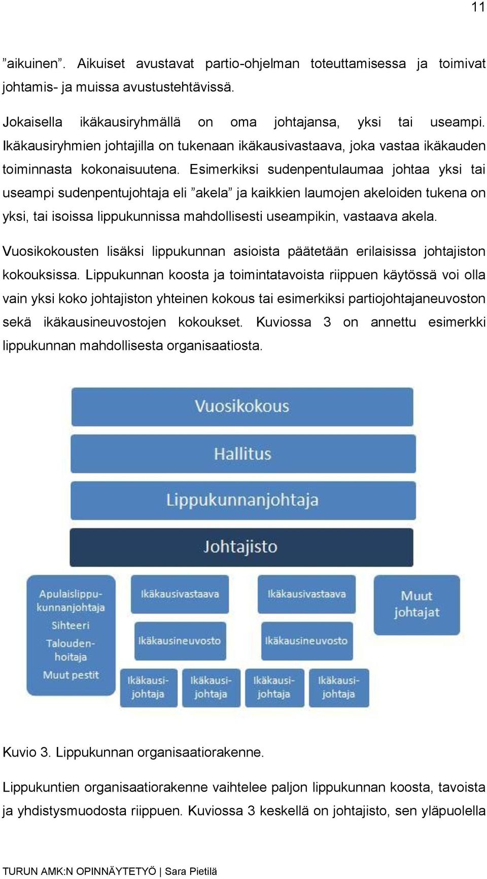 Esimerkiksi sudenpentulaumaa johtaa yksi tai useampi sudenpentujohtaja eli akela ja kaikkien laumojen akeloiden tukena on yksi, tai isoissa lippukunnissa mahdollisesti useampikin, vastaava akela.