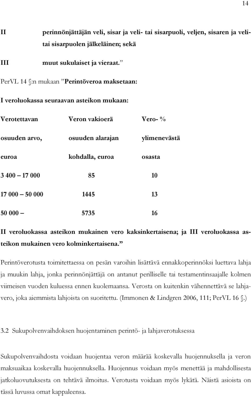 17 000 85 10 17 000 50 000 1445 13 50 000 5735 16 II veroluokassa asteikon mukainen vero kaksinkertaisena; ja III veroluokassa asteikon mukainen vero kolminkertaisena.