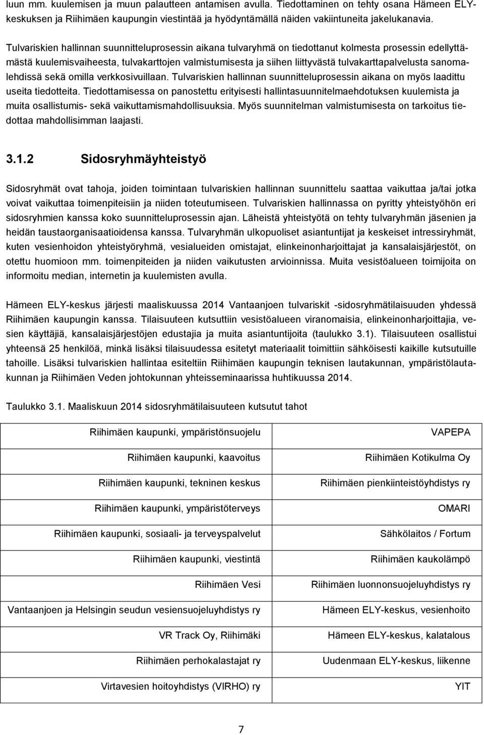 tulvakarttapalvelusta sanomalehdissä sekä omilla verkkosivuillaan. Tulvariskien hallinnan suunnitteluprosessin aikana on myös laadittu useita tiedotteita.