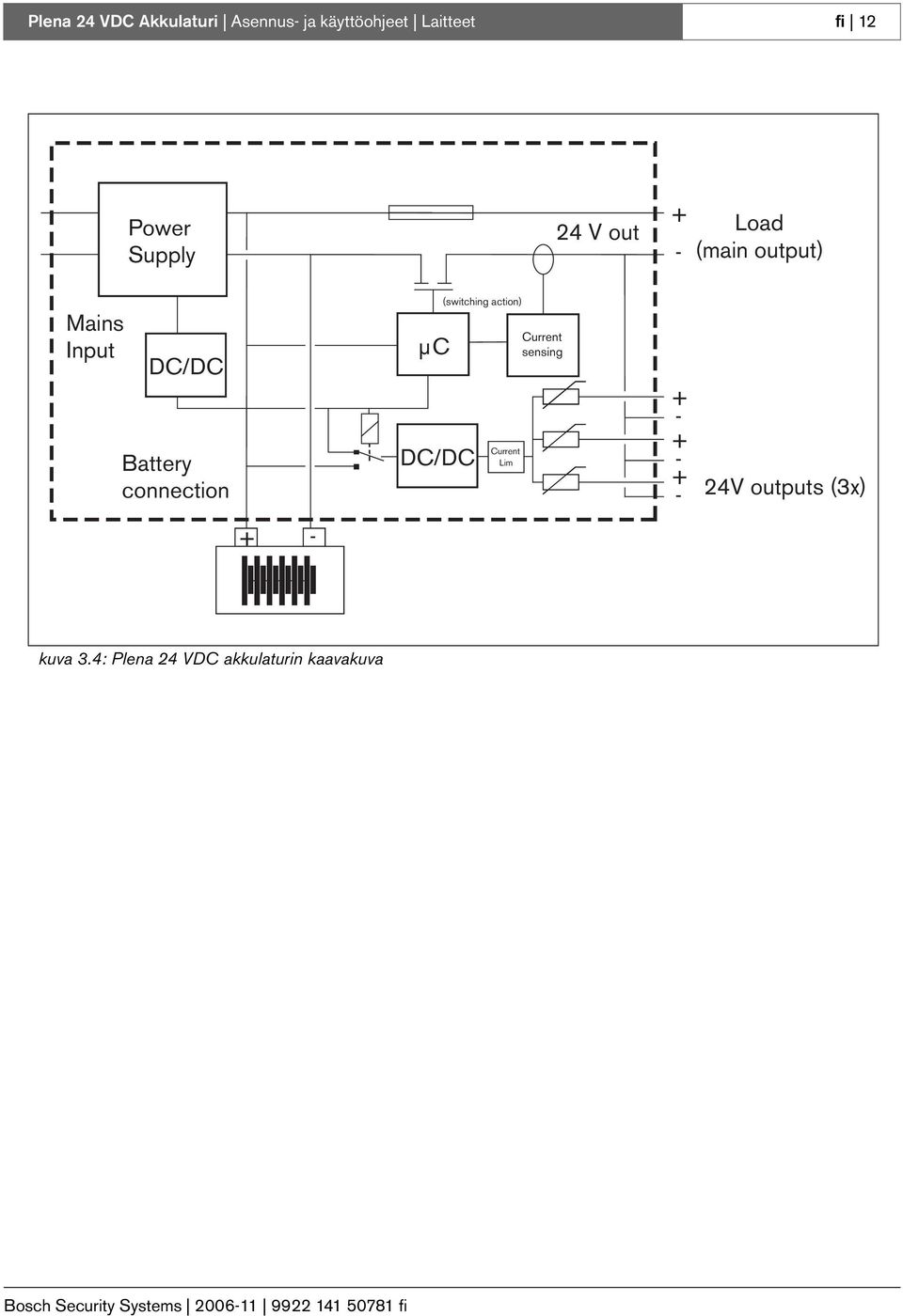 (switching action) Current sensing Battery connection DC/DC Current