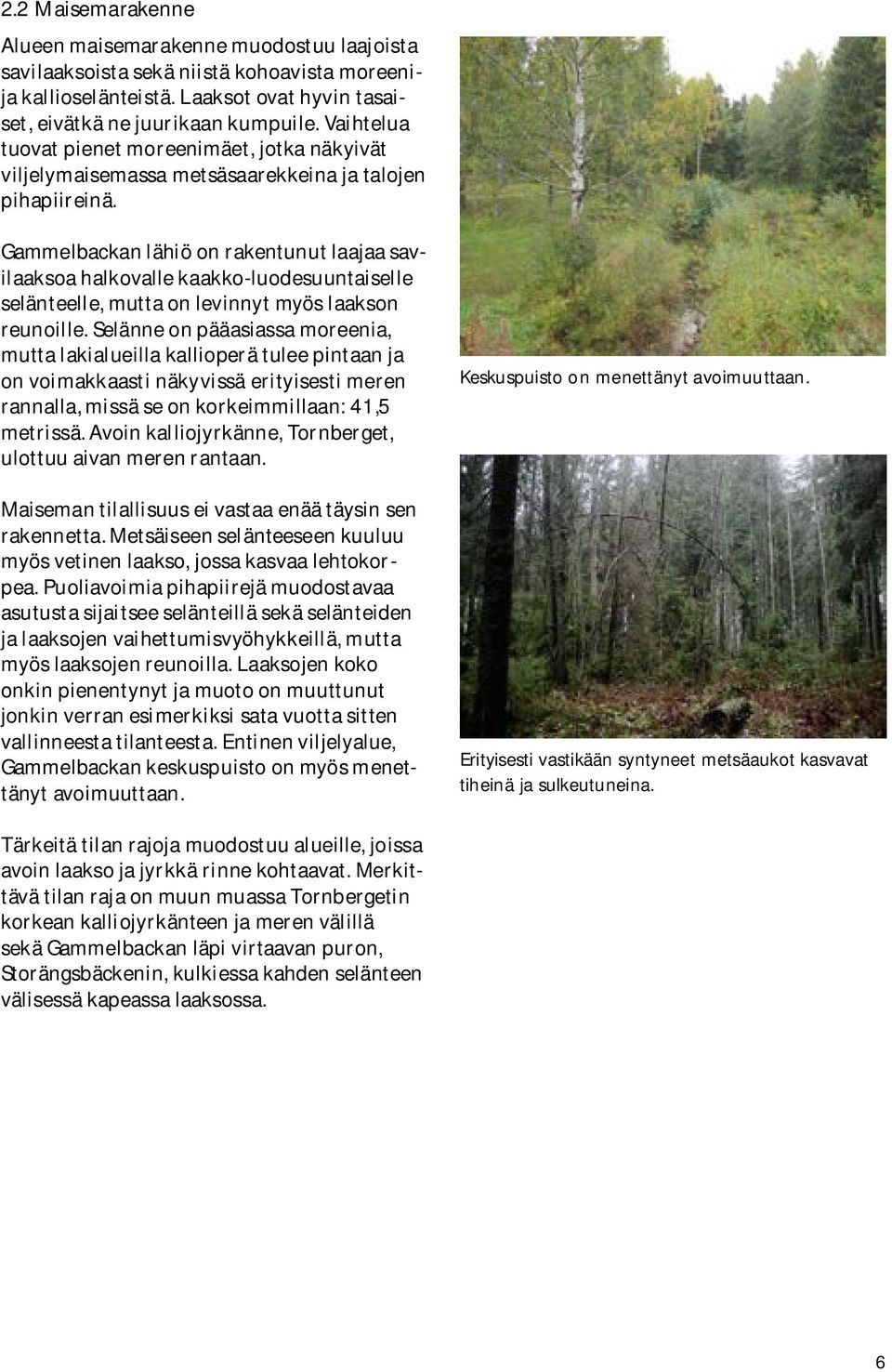 Gammelbackan lähiö on rakentunut laajaa savilaaksoa halkovalle kaakko-luodesuuntaiselle selänteelle, mutta on levinnyt myös laakson reunoille.