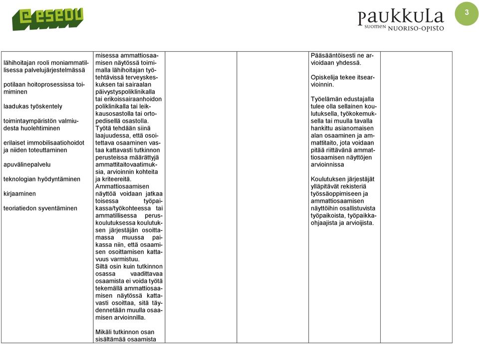 päivystyspoliklinikalla tai erikoissairaanhoidon poliklinikalla tai leikkausosastolla tai ortopedisellä osastolla.