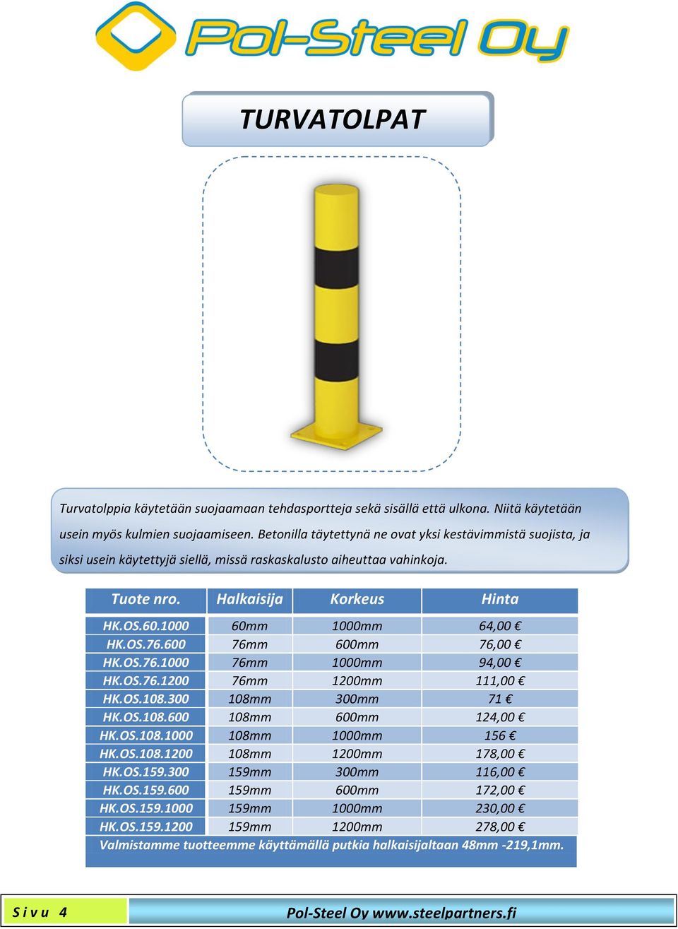 1000 60mm 1000mm 64,00 HK.OS.76.600 76mm 600mm 76,00 HK.OS.76.1000 76mm 1000mm 94,00 HK.OS.76.1200 76mm 1200mm 111,00 HK.OS.108.300 108mm 300mm 71 HK.OS.108.600 108mm 600mm 124,00 HK.OS.108.1000 108mm 1000mm 156 HK.