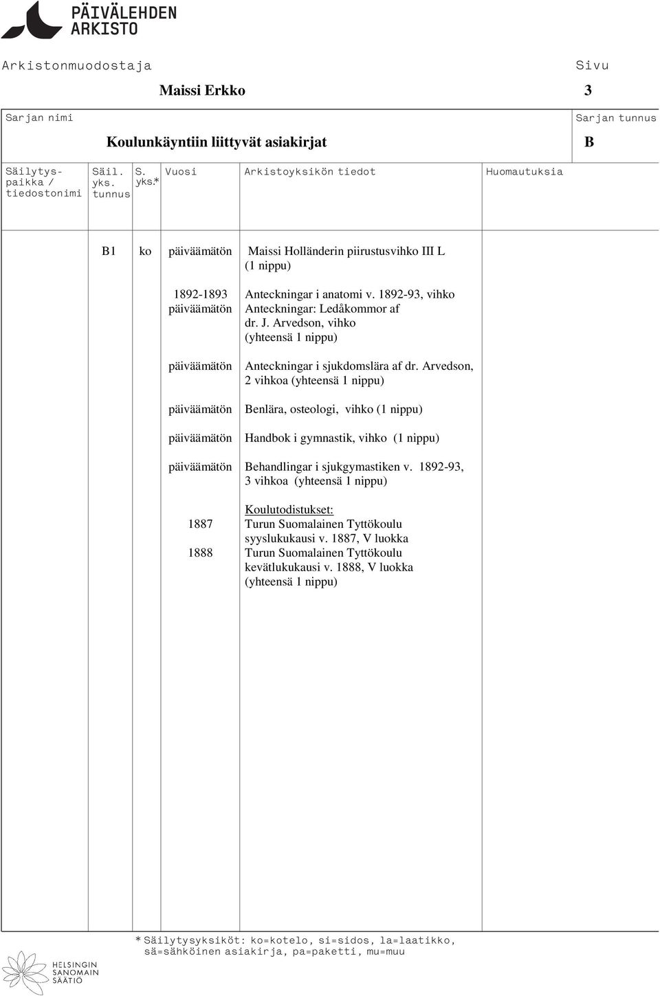 Arvedson, 2 vihkoa päiväämätön Benlära, osteologi, vihko päiväämätön Handbok i gymnastik, vihko päiväämätön Behandlingar i sjukgymastiken v.