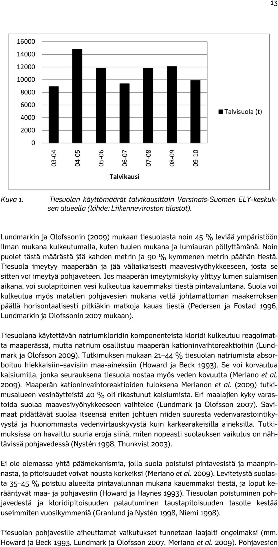 Lundmarkin ja Olofssonin (2009) mukaan tiesuolasta noin 45 % leviää ympäristöön ilman mukana kulkeutumalla, kuten tuulen mukana ja lumiauran pöllyttämänä.