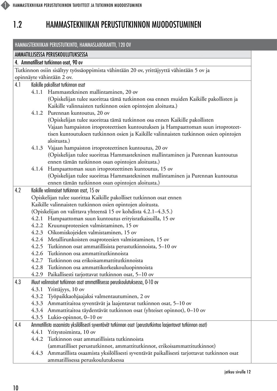 Ammatilliset tutkinnon osat, 90 ov Tutkinnon osiin sisältyy työssäoppimista vähintään 20 ov, yrittäjyyttä vähintään 5 ov ja opinnäyte vähintään 2 ov. 4.1 
