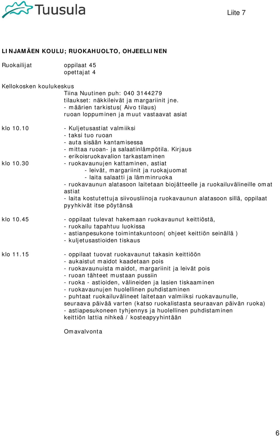 15 - Kuljetusastiat valmiiksi - taksi tuo ruoan - auta sisään kantamisessa - mittaa ruoan- ja salaatinlämpötila.