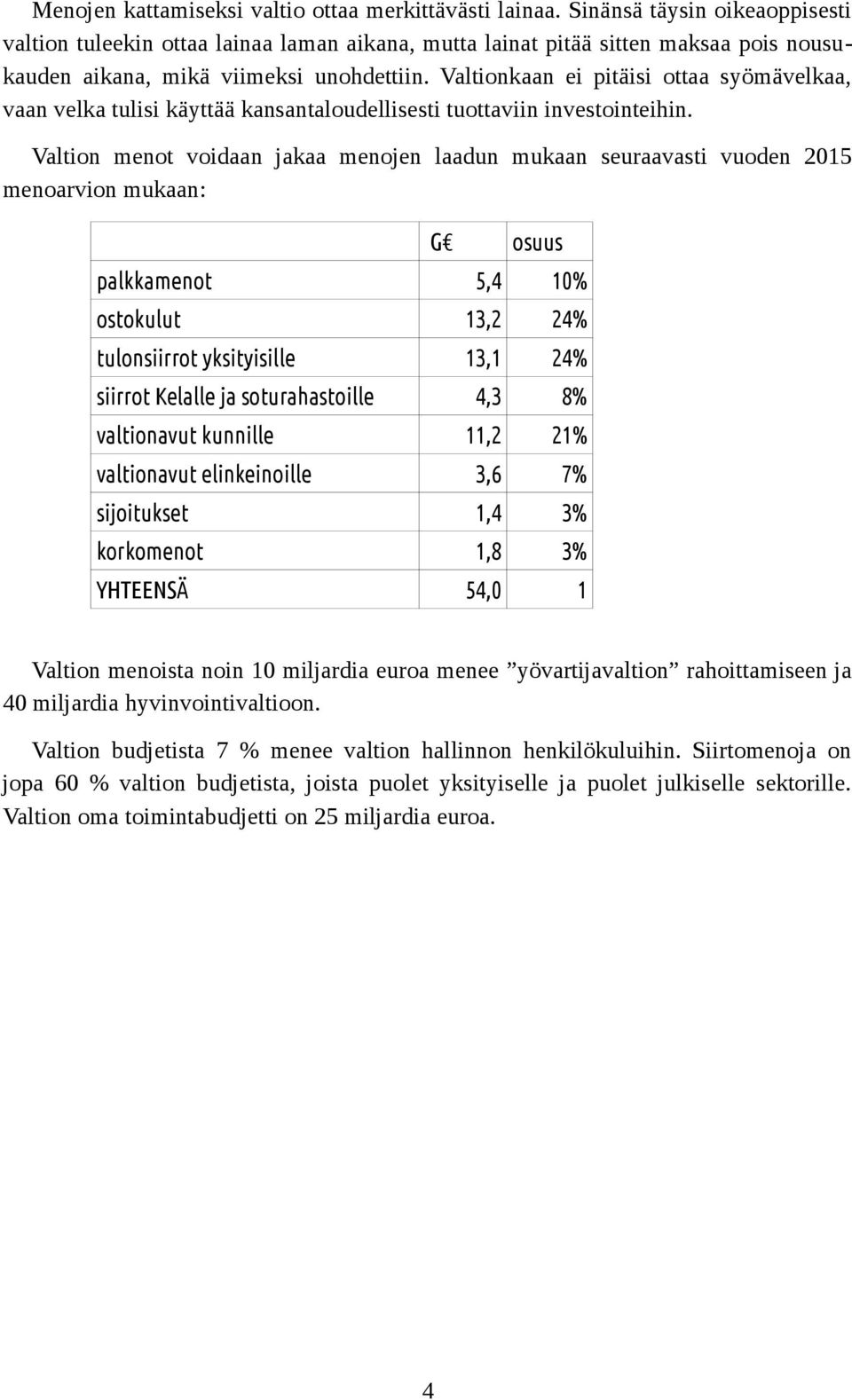 Valtionkaan ei pitäisi ottaa syömävelkaa, vaan velka tulisi käyttää kansantaloudellisesti tuottaviin investointeihin.