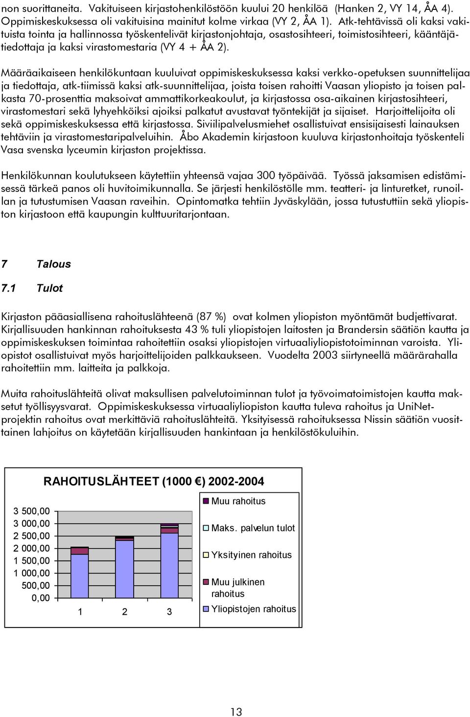 Määräaikaiseen henkilökuntaan kuuluivat oppimiskeskuksessa kaksi verkko-opetuksen suunnittelijaa ja tiedottaja, atk-tiimissä kaksi atk-suunnittelijaa, joista toisen rahoitti Vaasan yliopisto ja