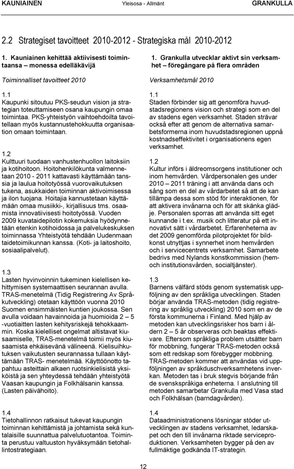 PKS-yhteistyön vaihtoehdoilta tavoitellaan myös kustannustehokkuutta organisaation omaan toimintaan. 1.2 Kulttuuri tuodaan vanhustenhuollon laitoksiin ja kotihoitoon.