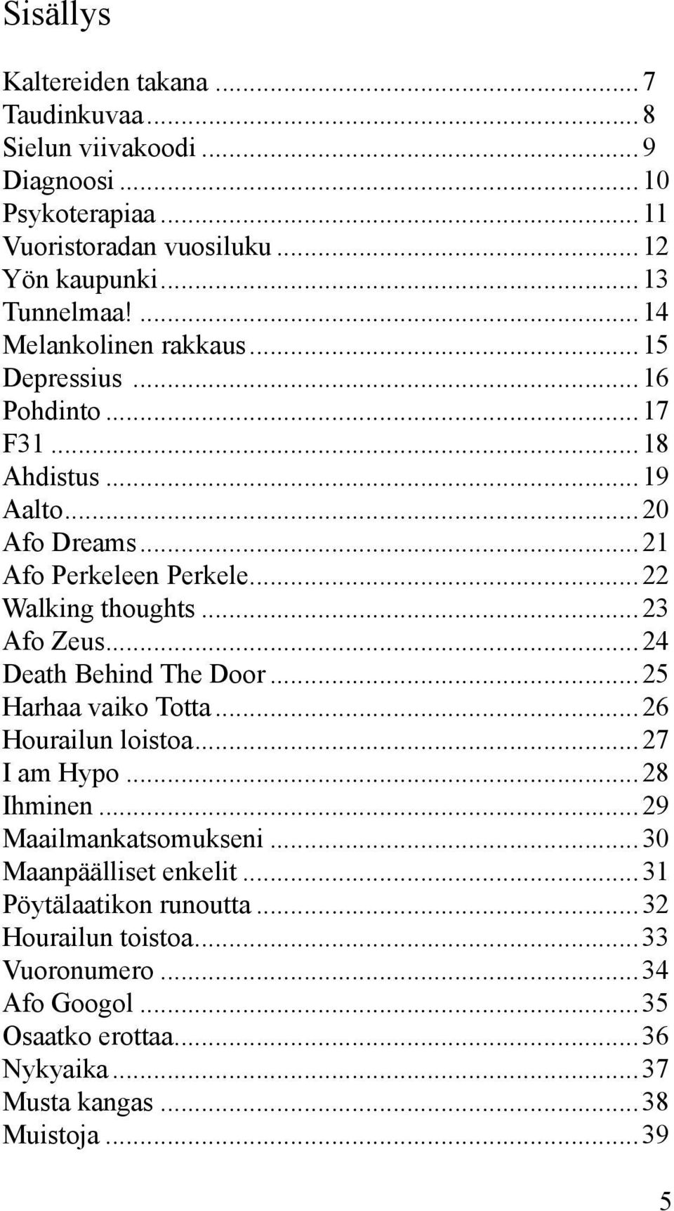 ..23 Afo Zeus...24 Death Behind The Door...25 Harhaa vaiko Totta...26 Hourailun loistoa...27 I am Hypo...28 Ihminen...29 Maailmankatsomukseni.