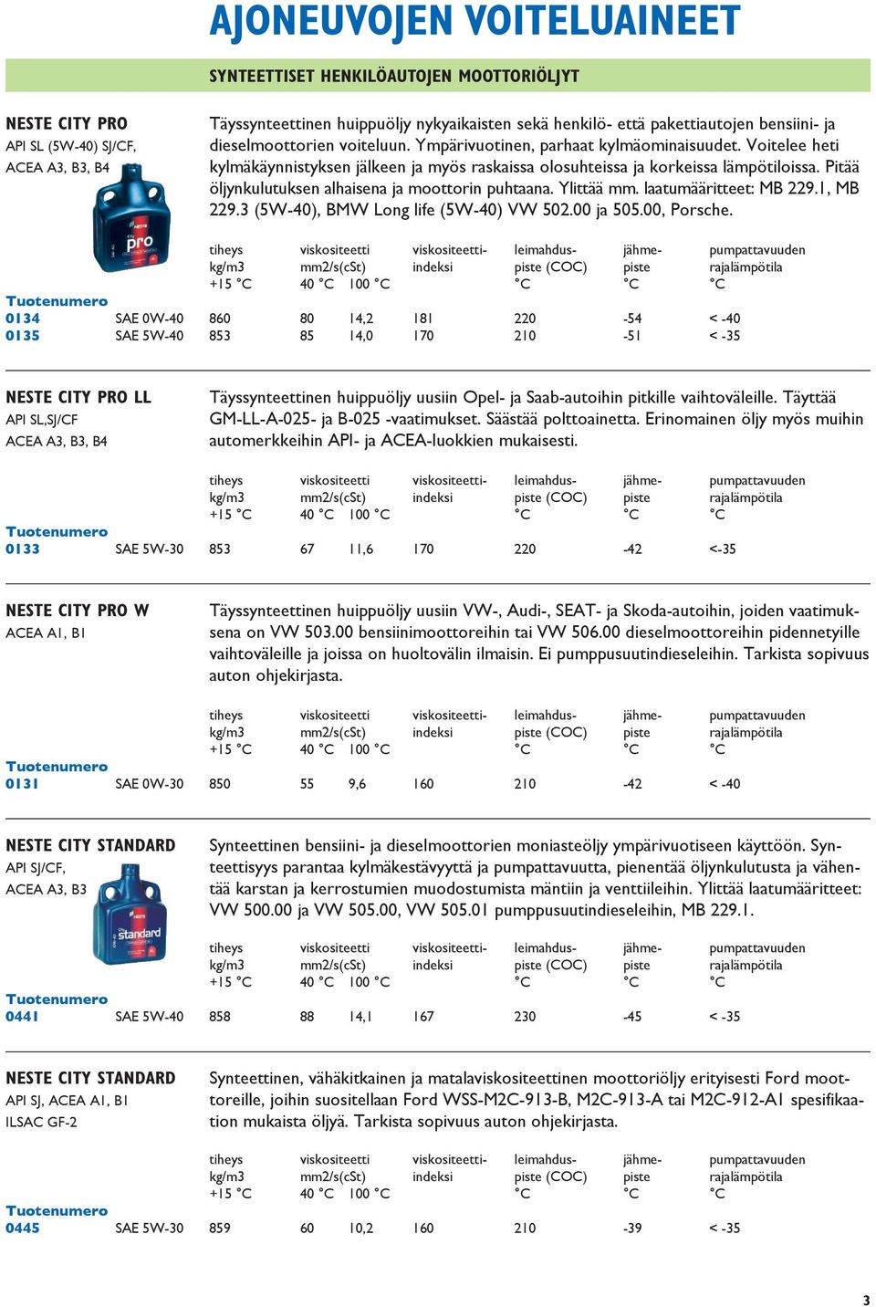 Pitää öljynkulutuksen alhaisena ja moottorin puhtaana. Ylittää mm. laatumääritteet: MB 229.1, MB 229.3 (5W-40), BMW Long life (5W-40) VW 502.00 ja 505.00, Porsche.