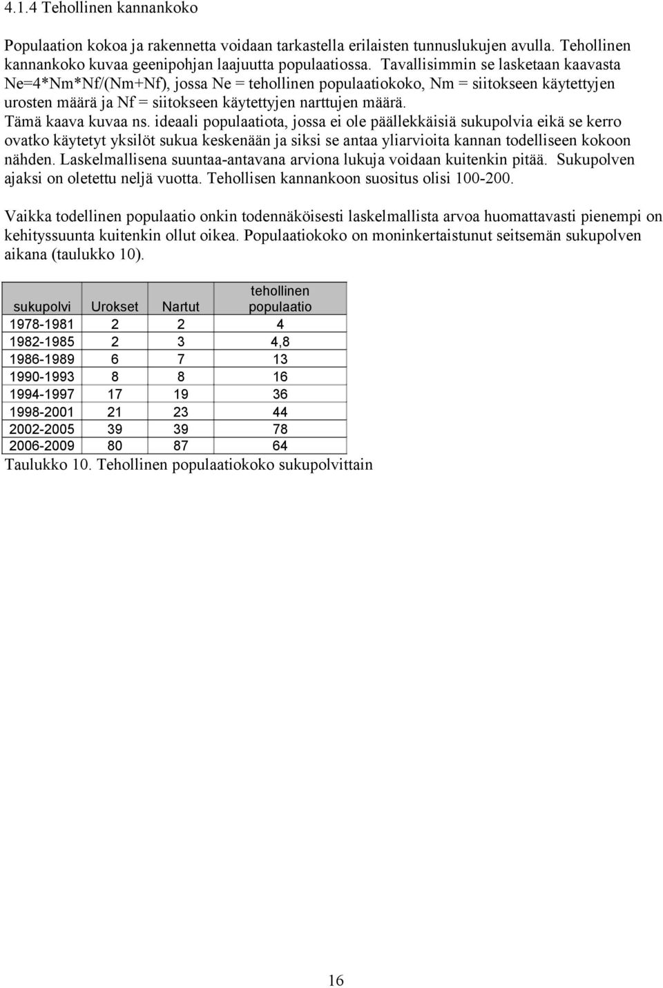 Tämä kaava kuvaa ns. ideaali populaatiota, jossa ei ole päällekkäisiä sukupolvia eikä se kerro ovatko käytetyt yksilöt sukua keskenään ja siksi se antaa yliarvioita kannan todelliseen kokoon nähden.