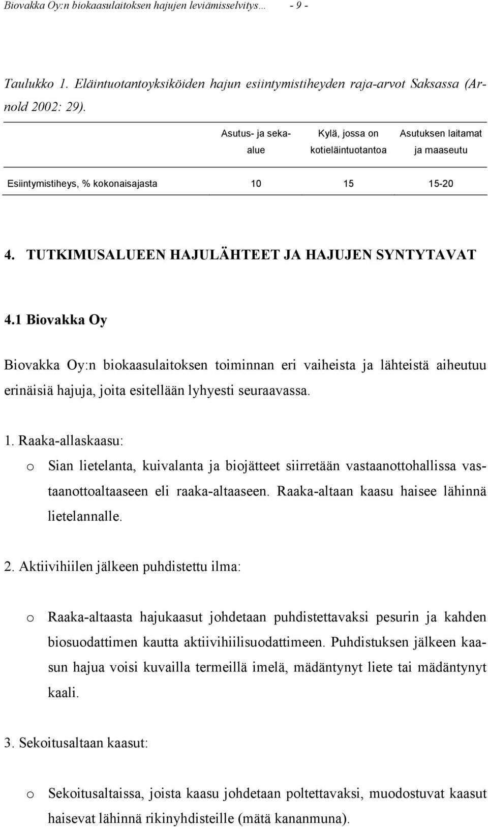 1 Biovakka Oy Biovakka Oy:n biokaasulaitoksen toiminnan eri vaiheista ja lähteistä aiheutuu erinäisiä hajuja, joita esitellään lyhyesti seuraavassa. 1.