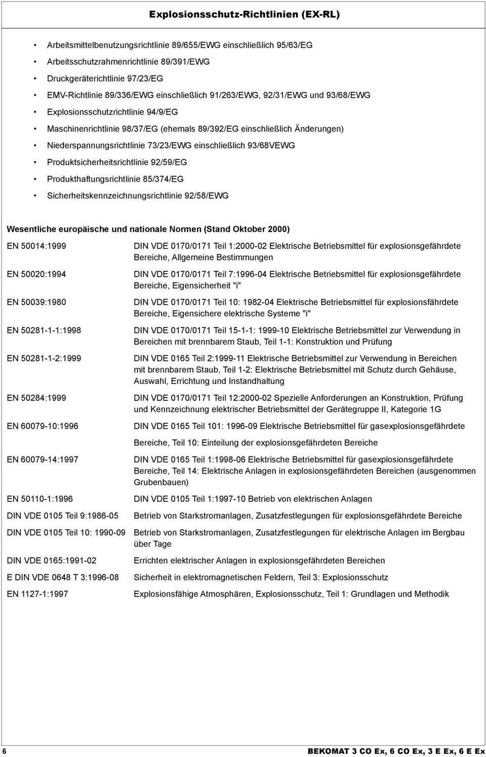 73/23/EWG einschließlich 93/68VEWG Produktsicherheitsrichtlinie 92/59/EG Produkthaftungsrichtlinie 85/374/EG Sicherheitskennzeichnungsrichtlinie 92/58/EWG Wesentliche europäische und nationale Normen