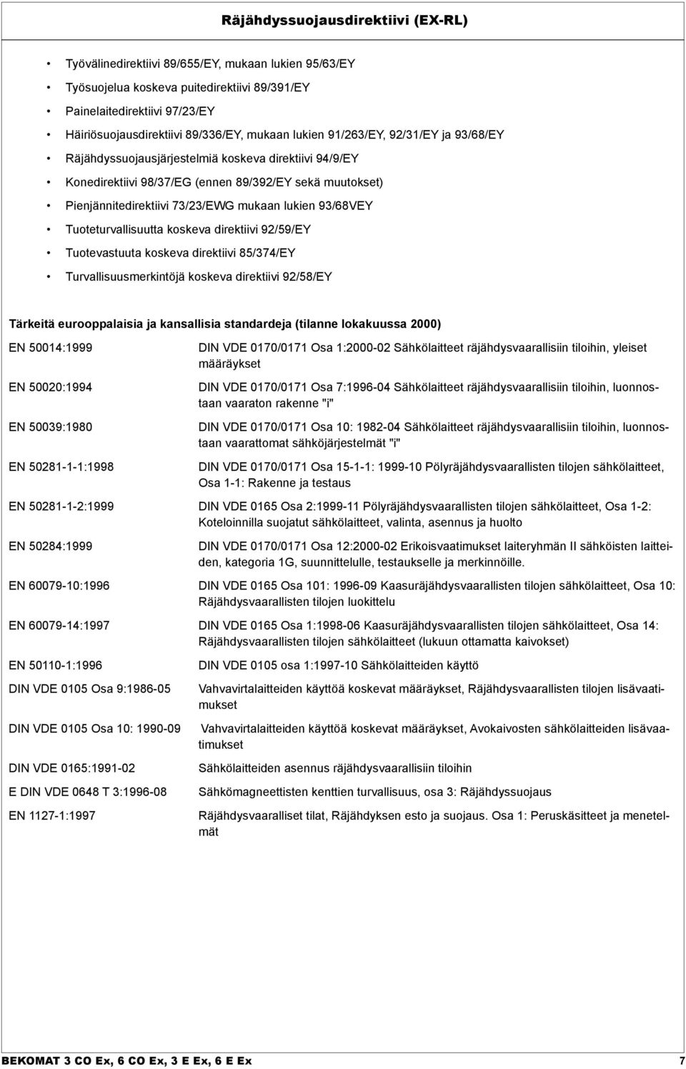 lukien 93/68VEY Tuoteturvallisuutta koskeva direktiivi 92/59/EY Tuotevastuuta koskeva direktiivi 85/374/EY Turvallisuusmerkintöjä koskeva direktiivi 92/58/EY Tärkeitä eurooppalaisia ja kansallisia