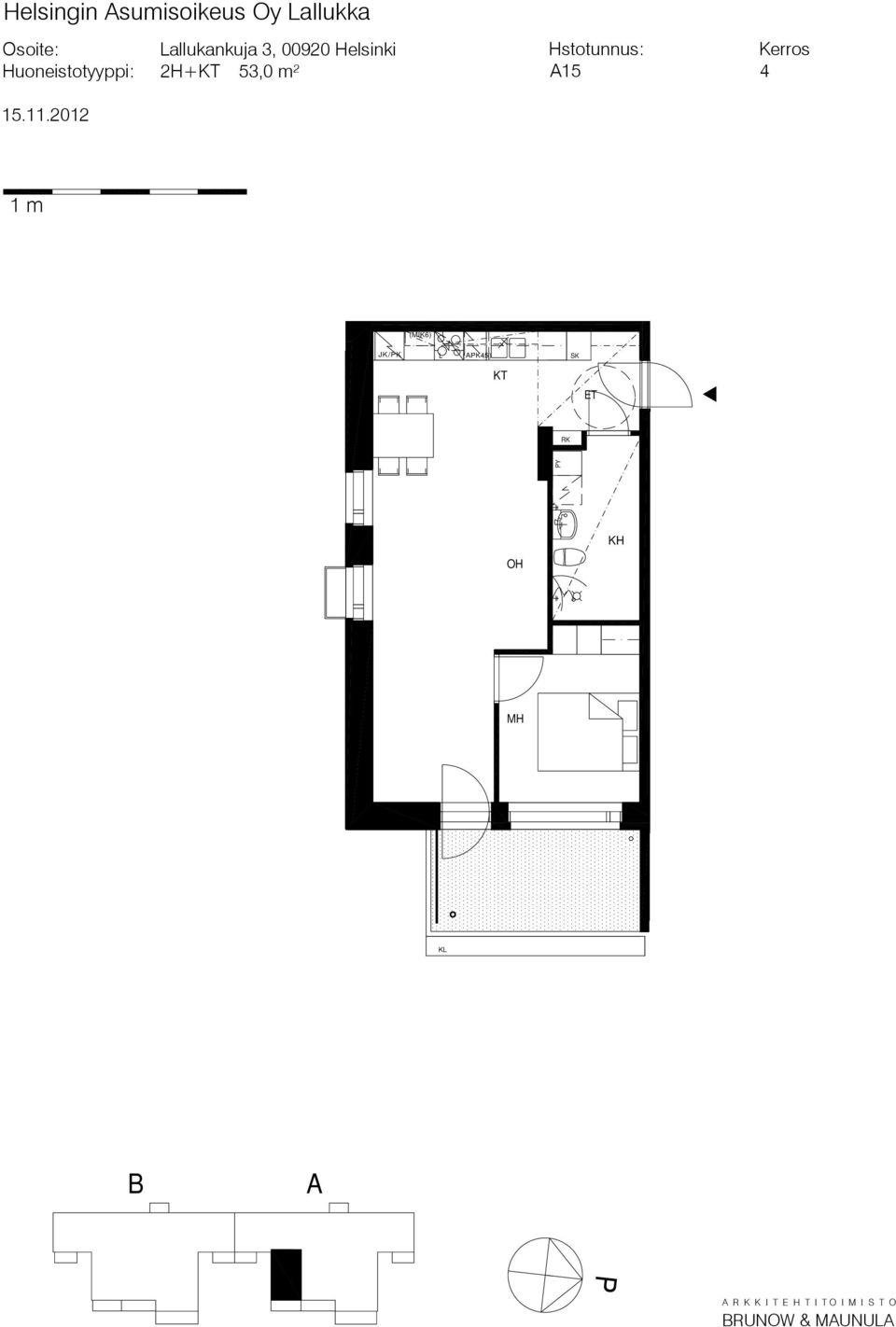 Huoneistotyyppi: 2H+KT 53,0 m² 15 4