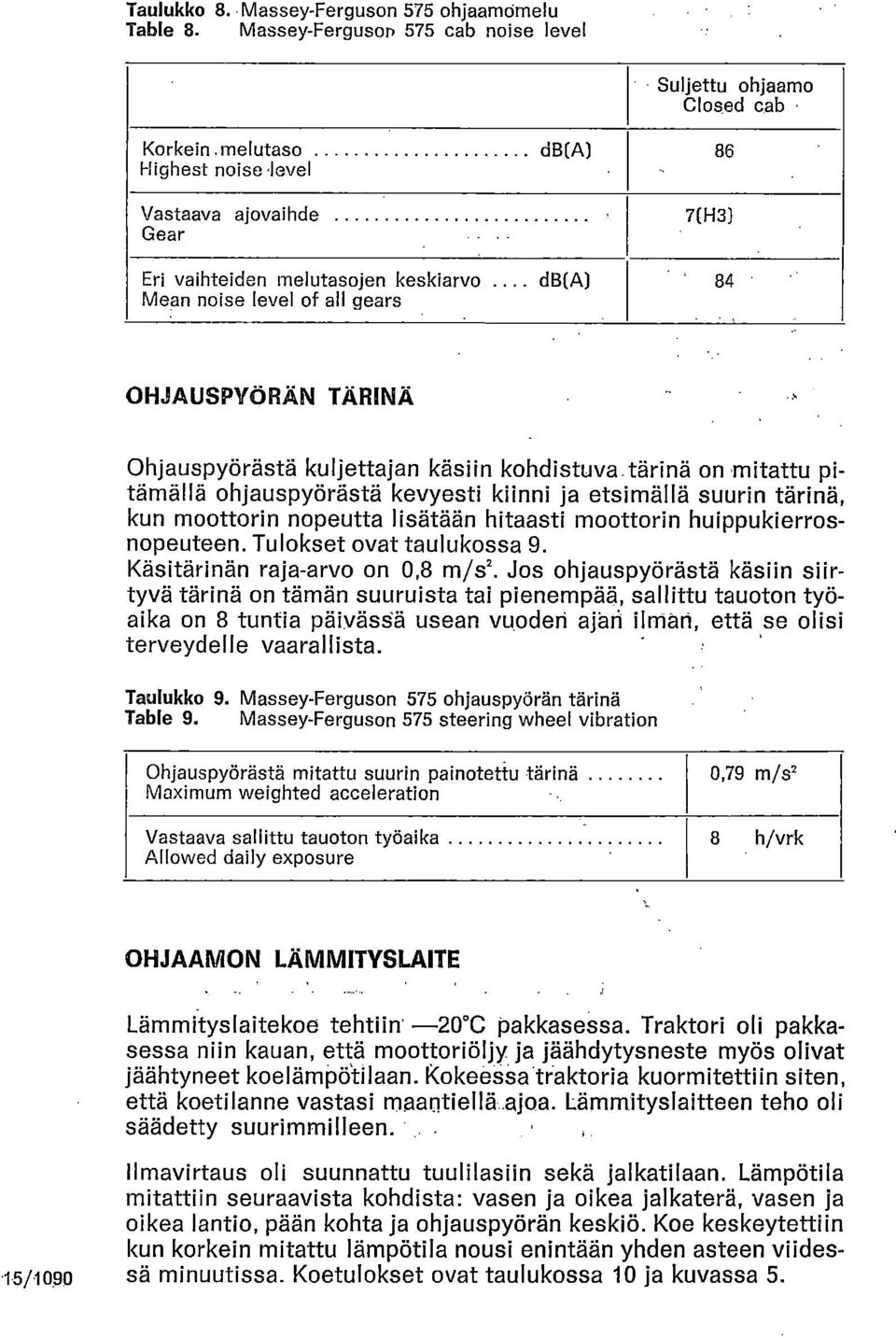 .. db(a) Mean noise level of ali gears 84 OHJAUSPYÖRÄN TÄRINÄ Ohjauspyörästä kuljettajan käsiin kohdistuva.