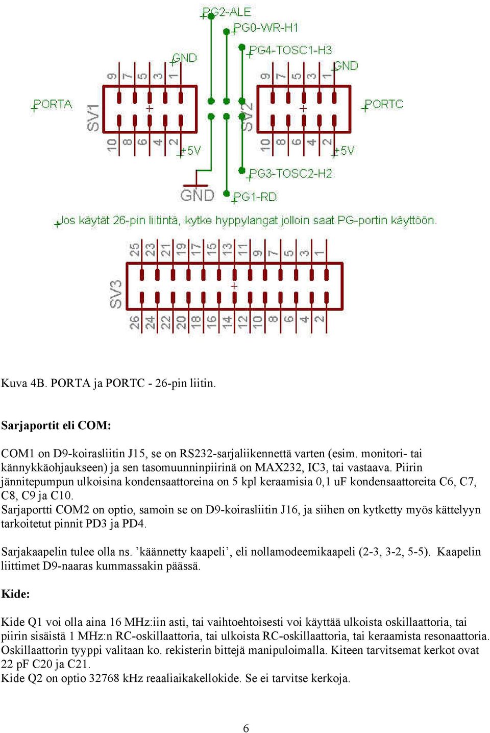 Piirin jännitepumpun ulkoisina kondensaattoreina on 5 kpl keraamisia 0,1 uf kondensaattoreita C6, C7, C8, C9 ja C10.