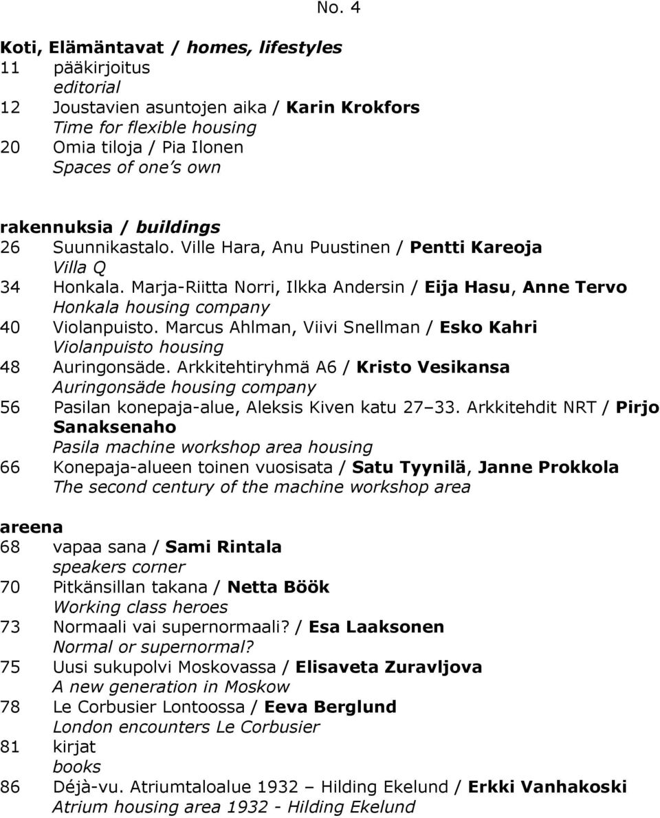 Marcus Ahlman, Viivi Snellman / Esko Kahri Violanpuisto housing 48 Auringonsäde. Arkkitehtiryhmä A6 / Kristo Vesikansa Auringonsäde housing company 56 Pasilan konepaja-alue, Aleksis Kiven katu 27 33.