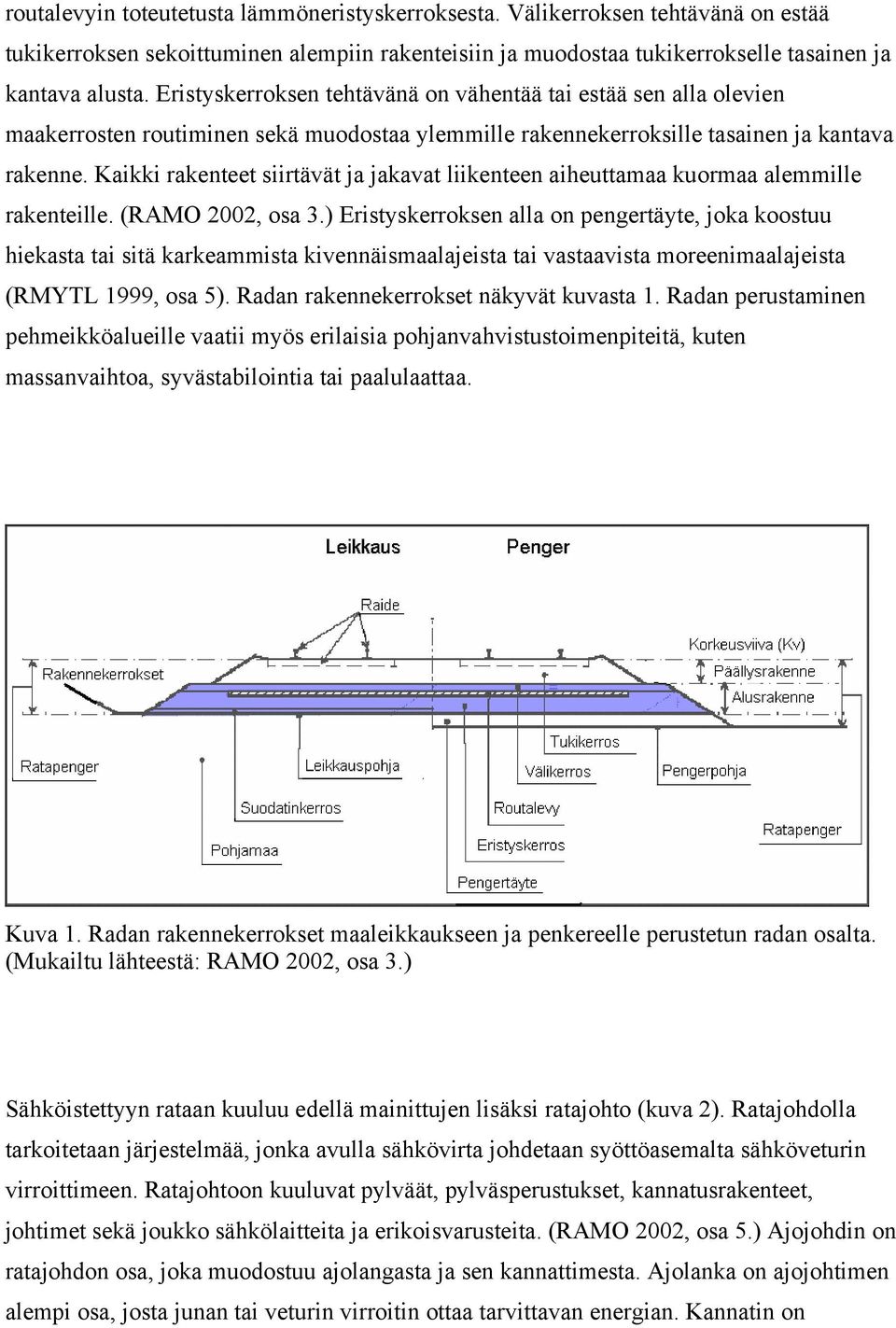 Kaikki rakenteet siirtävät ja jakavat liikenteen aiheuttamaa kuormaa alemmille rakenteille. (RAMO 2002, osa 3.