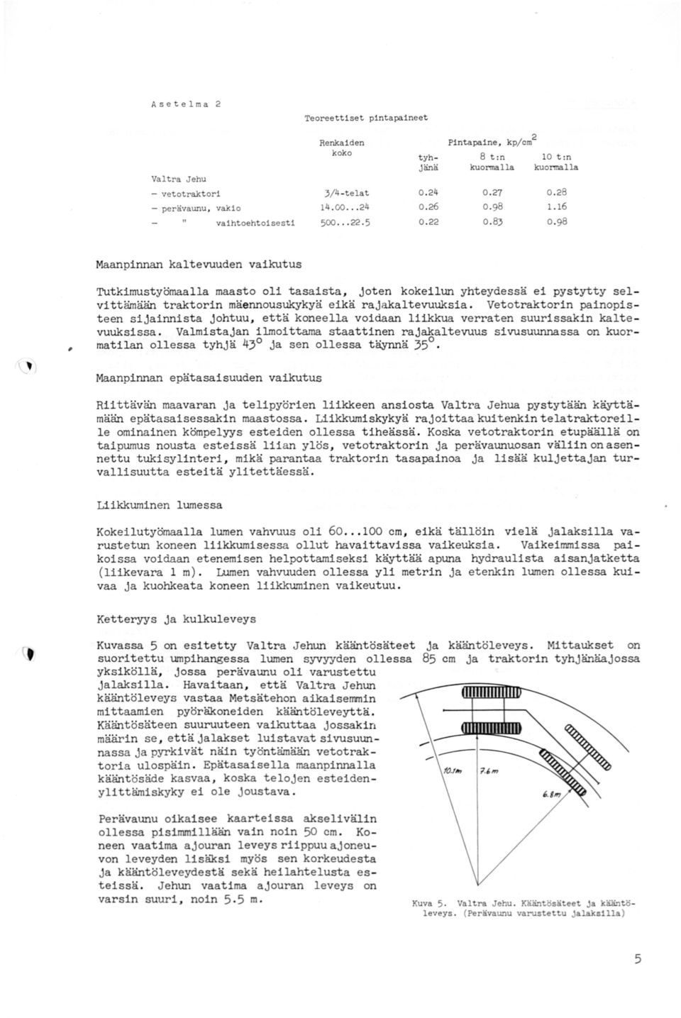 alla maasto oli tasaista, joten kokeilun yhteydessä ei pystytty selvittämään traktorin mäennousukykyä eikä rajakaltevuuksia.