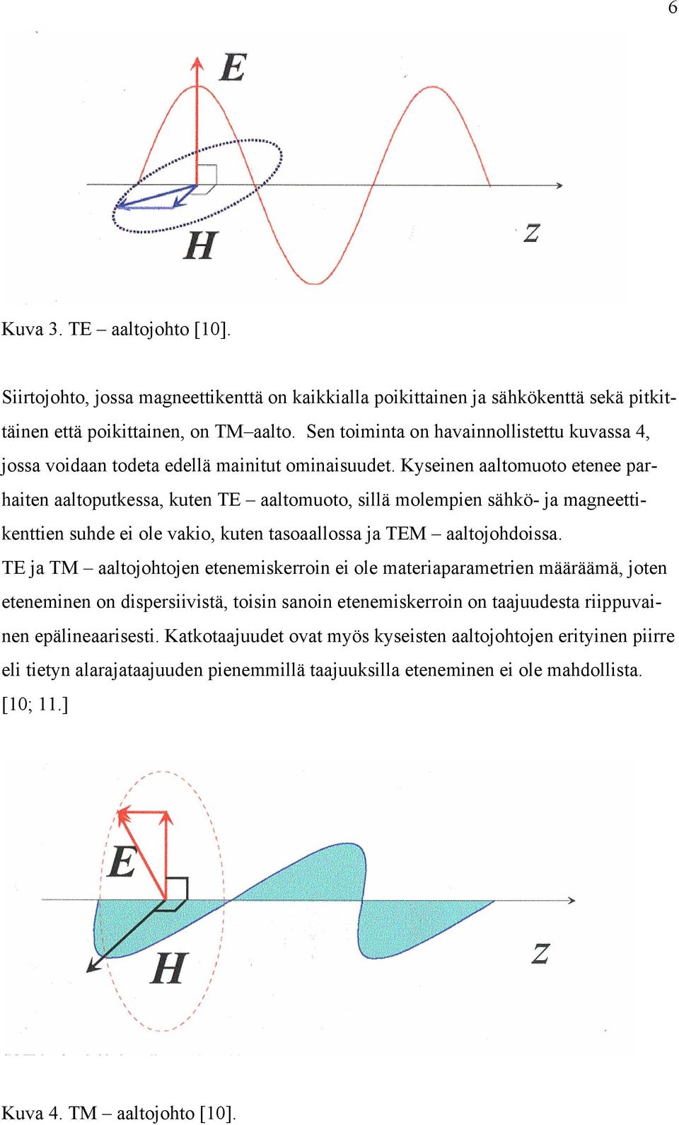 Kyseinen aaltomuoto etenee parhaiten aaltoputkessa, kuten TE aaltomuoto, sillä molempien sähkö- ja magneettikenttien suhde ei ole vakio, kuten tasoaallossa ja TEM aaltojohdoissa.