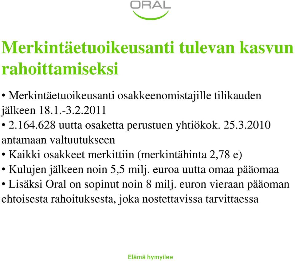 2.2011 2.164.628 uutta osaketta perustuen yhtiökok. 25.3.