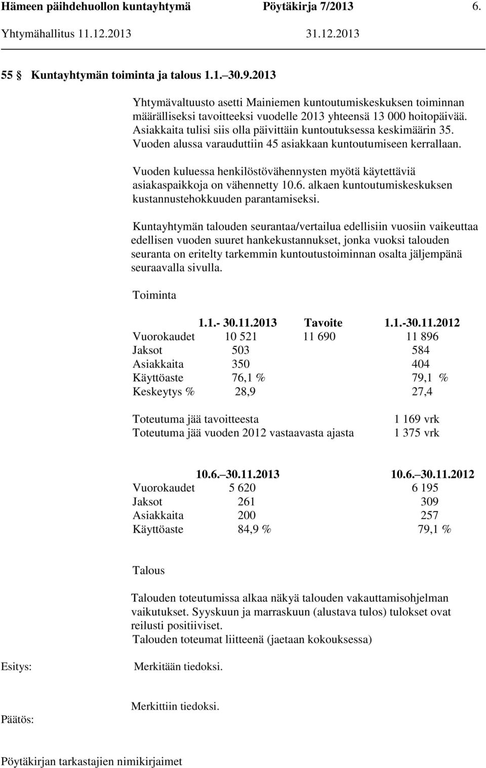 Vuoden kuluessa henkilöstövähennysten myötä käytettäviä asiakaspaikkoja on vähennetty 10.6. alkaen kuntoutumiskeskuksen kustannustehokkuuden parantamiseksi.