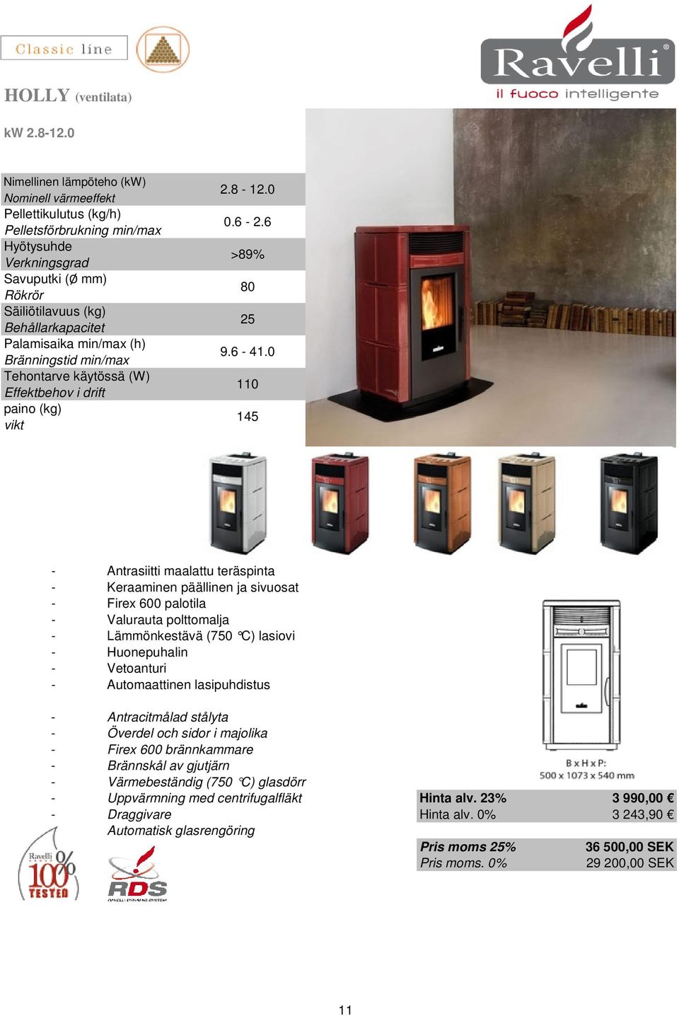 C) lasiovi - Huonepuhalin - Vetoanturi - Automaattinen lasipuhdistus - Antracitmålad stålyta - Överdel och sidor i majolika - Firex 600