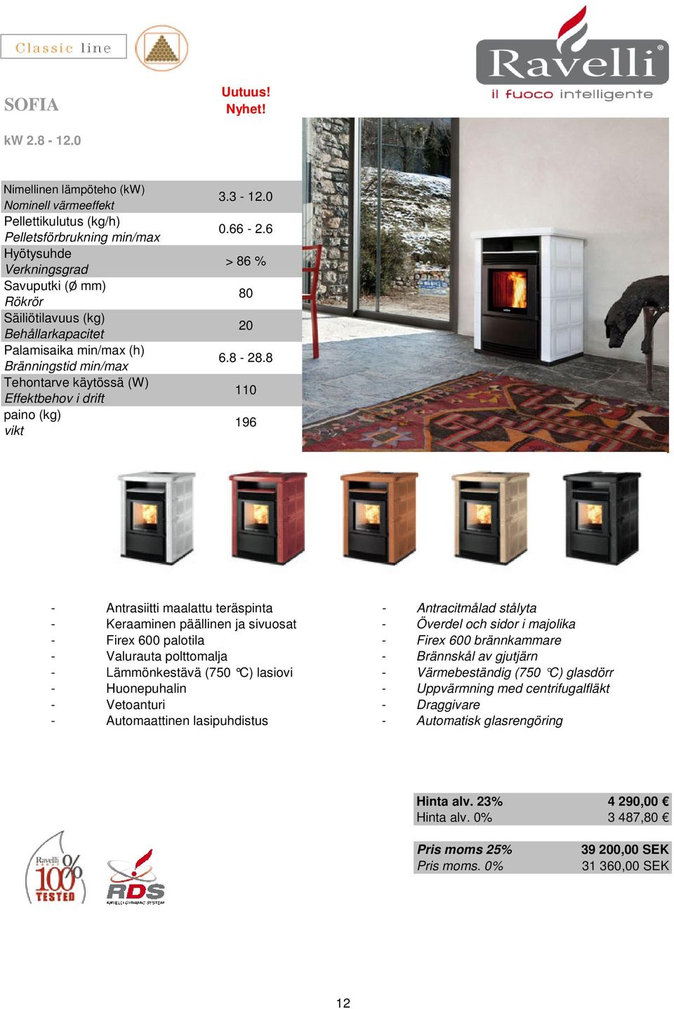 palotila - Firex 600 brännkammare - Valurauta polttomalja - Brännskål av gjutjärn - Lämmönkestävä (750 C) lasiovi - Värmebeständig (750 C)