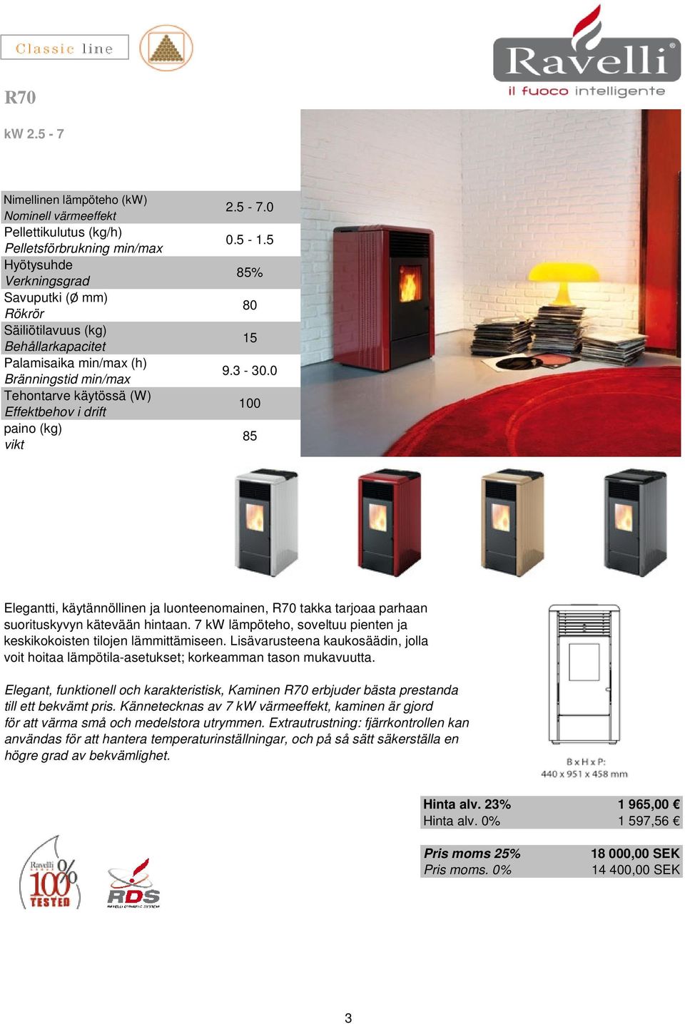 Elegant, funktionell och karakteristisk, Kaminen R70 erbjuder bästa prestanda till ett bekvämt pris.