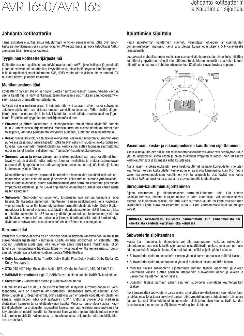 Tyypillinen kotiteatterijärjestelmä Kotiteatterissa on tyypillisesti audio/videovastaanotin (AVR), joka hallitsee järjestelmää ja tarjoaa vahvistusta kaiuttimille; levysoittimelle,