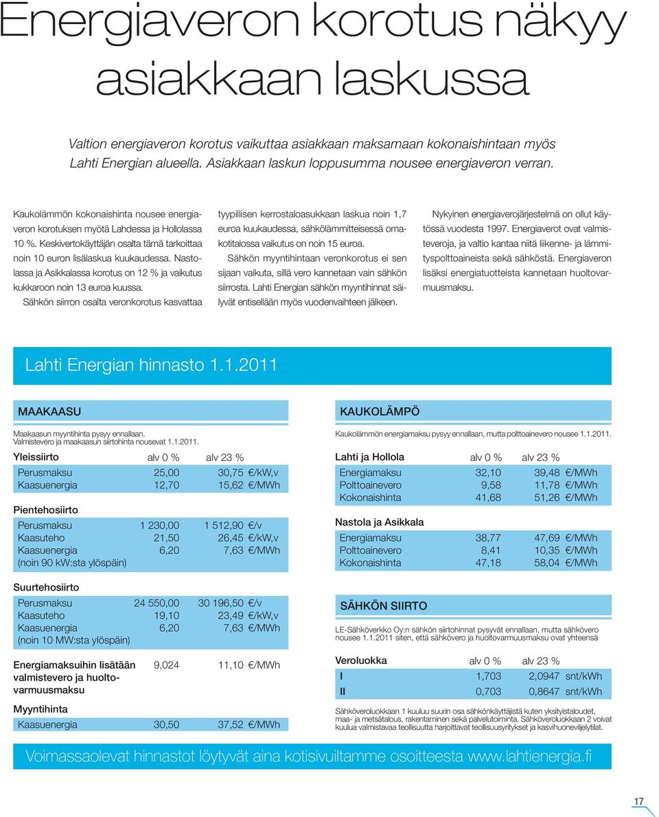 Keskivertokäyttäjän osalta tämä tarkoittaa noin 10 euron lisälaskua kuukaudessa. Nastolassa ja Asikkalassa korotus on 12 % ja vaikutus kukkaroon noin 13 euroa kuussa.